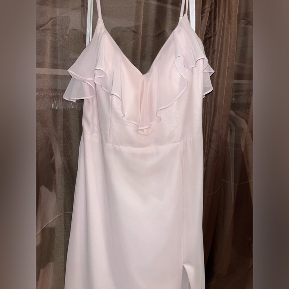 Azazie Natalia Blushing Pink A-Line Chiffon Dress - Picture 1 of 15